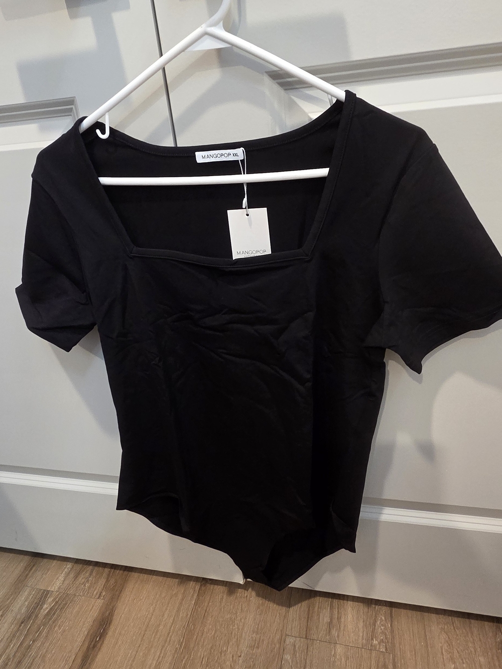 Mango Black Square Neck Short Sleeve Bodysuit